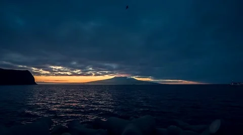 First lights in back of the Pico volcano Stock Footage 42571709