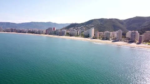 First line of the beach of the town of Cullera in Valencia (Spain) Video stock 268619966