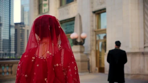 First look on Asian wedding. Red color wedding dress is the traditional Indian Video stock 317590951