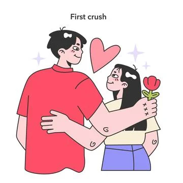 First love or crush. Cute romantic couple, girl and guy on a date. Teenager Stock Illustration