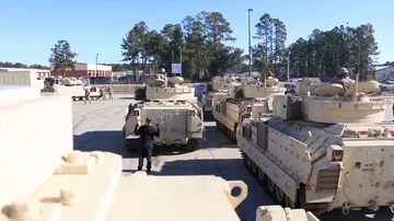 First M3 Bradley combat tanks arrive at Fort Stewart Stock Footage 85595536