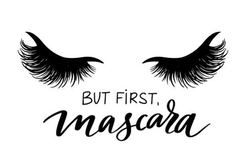 But first, mascara. Vector Handwritten Lashes quote and closed eyes with long Stock Illustration