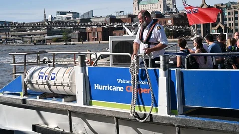 First Mate Ties Up River Boat Video stock 116394161