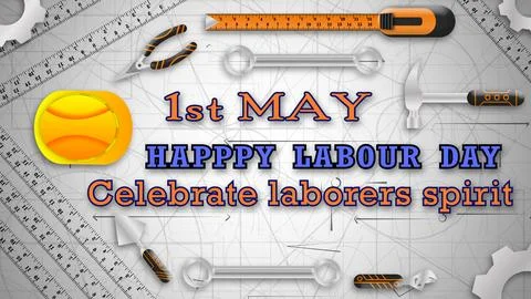 First may happy labour day greetings with celebrate labourers spirit short .. Stock Illustration