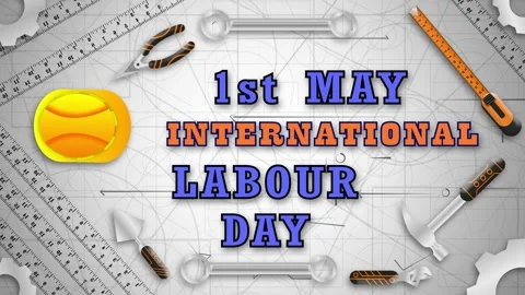 First may international labour day greetings with workers tool Stock Footage 273248041