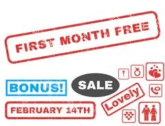 First Month Is Free Rubber Stamp with Bonus Illustration #72419164
