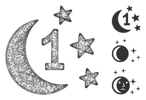 First Moon Night Polygonal Web Vector Mesh Illustration Stockillustratie
