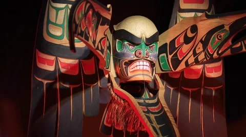 First nation wooden mask, dramatic Stock Footage 57403117