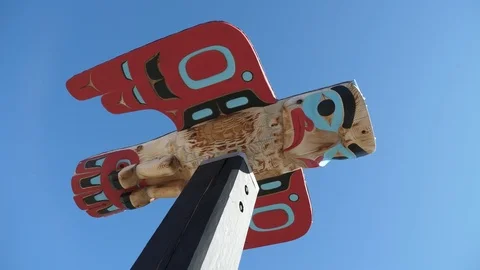 First Nations Tagish Carcross Eagle Totem Pole Carving Yukon Canada Stock Footage 80724016