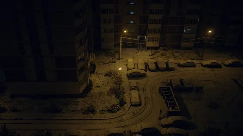 First night snow falling 1 Stock Footage 116543058