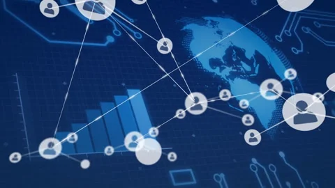 First node appearing triggers user-icon nodes emerging and linking, building Stock Footage 311900935
