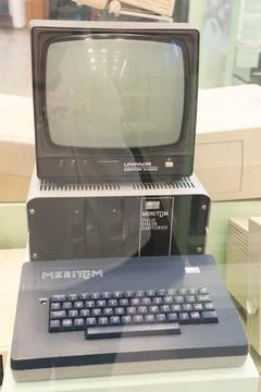 The first old computer MERITUM. Retro device machine. Poland, Warsaw - July 28 Foto stock