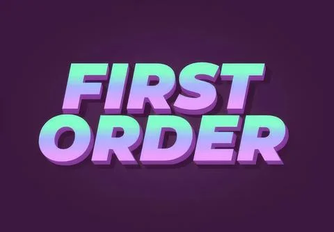 First order text in colorful 3d style on dark background Stock Illustration