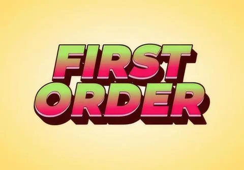 First order text in colorful 3d style on yellow background Stock Illustration