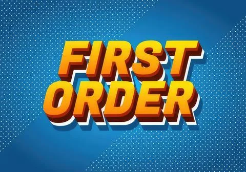 First order text with colorful 3d style on blue background Stock Illustration