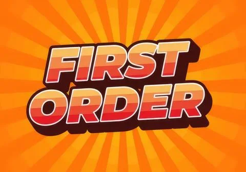 First order text with orange background and sunburst design Stock Illustration