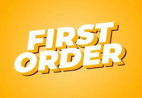 First order text on yellow background for shopping or business Stock Illustration