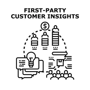 First party customer insights gathering and analysis displaying value Stock Illustration