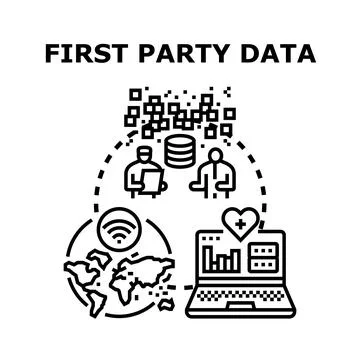 First party data collecting and analyzing process Stock Illustration