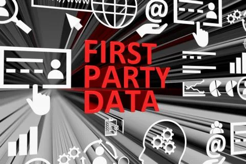 FIRST PARTY DATA concept blurred background 3d render illustration Stock Illustration
