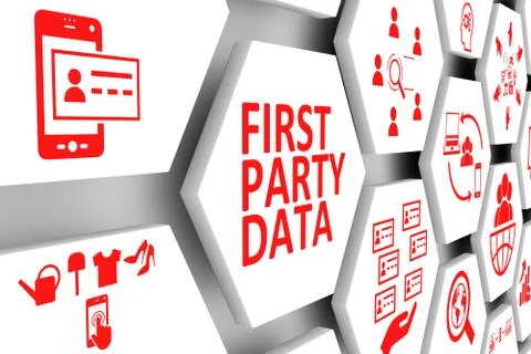 FIRST PARTY DATA concept cell background 3d illustration Stock Illustration