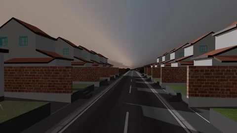 First-Person Fly-Through of a Suburban Housing Complex at Sunset Stock Footage 339641324