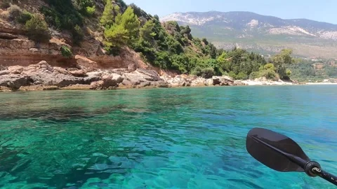 First Person Kayaking Through Mediterranean Paradise, Kefalonia Stock-Footage 340245247