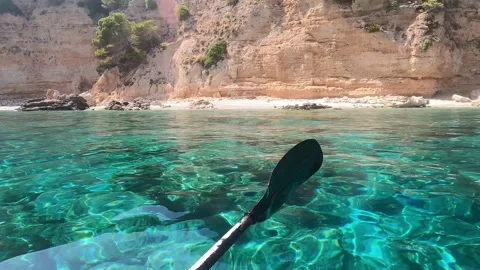 First Person Kayaking Through Mediterranean Paradise, Kefalonia Stock-Footage 340245320