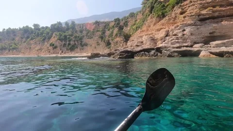 First Person Kayaking Through Mediterranean Paradise, Kefalonia Stock-Footage 340245335