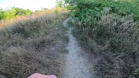 A first-person man runs along the trail with all his might Stock Footage 114564290