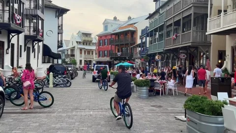First Person Perspective Bicycle Ride European Village Style Rosemary Beach Stock Footage 244756324