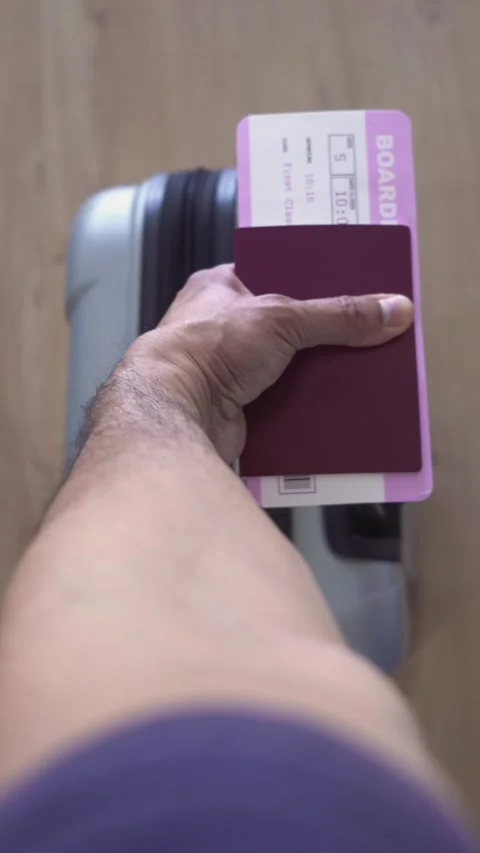 First person perspective of a hand holding an passport Vidéo 333625647