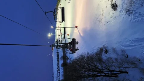 A first-person perspective of the slope, viewed from the funicular lift, as Stock Footage 292242215