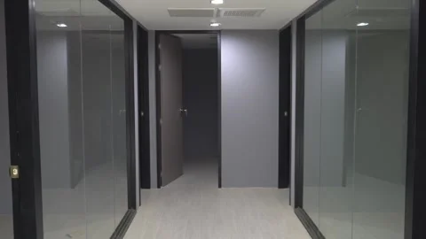 First person point of view shot walking towards empty rooms with door open Stock Footage 251643558