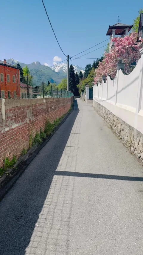 First Person POV Walk Through Quiet Italian Village Street With. Stock Footage 334715724