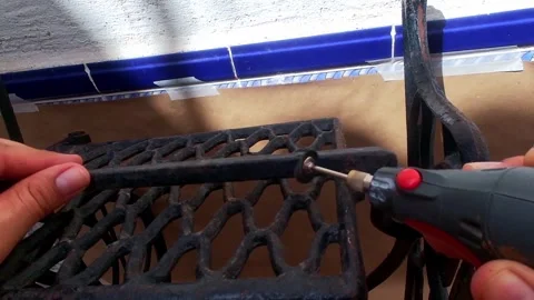 First-person video of cleaning iron to remove rust. Video stock 345967963