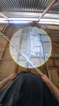 First-Person View of Construction Wall Demolition 스톡 사진