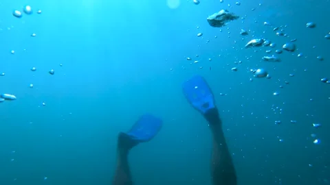 First person view diving in shallow sea water Stock Footage 138223656