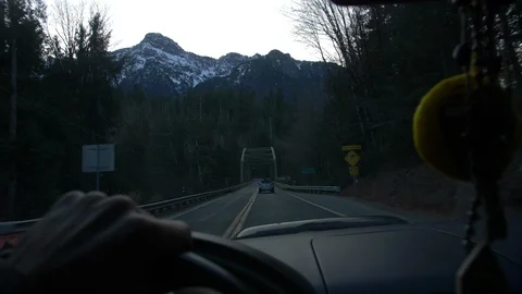 First person view driving over bridge at sunset Video stock 120056733