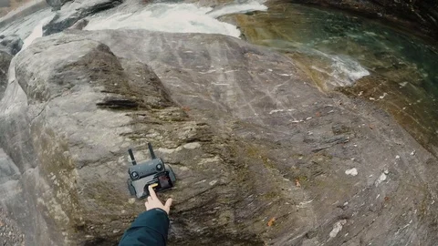 First-person view of a drone take-off from a man's hand Stock Footage 119817790