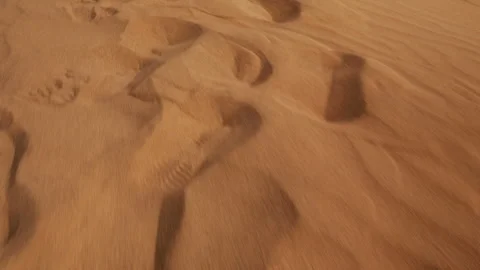 First-person view of fast forward movement along tracks on sand dunes, Close-up Stock Footage 345995234