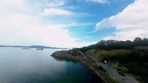 First person view flying over Point Molate in Richmond California Stockbeeldmateriaal 348237380