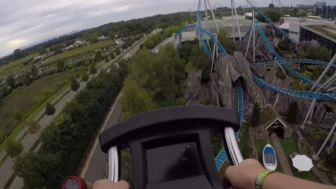 First person view on a german roller coaster called Silver Star Video stock 92229686