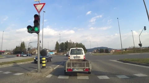 First person view hyper lapse of car with a trailer driving on the highway. Stock Footage 150134689