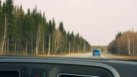 First-person view from the passenger compartment of the car on the road in the Stock Footage 194503661