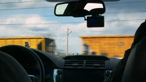 A first-person view from the passenger compartment of the freight cars of the Stock Footage 194503758