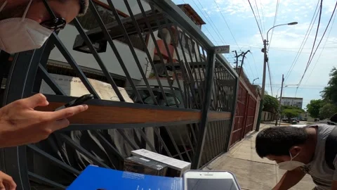 First person view receiving and checking packages to assemble a pc by parts Stock Footage 150318091