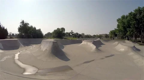 First person view of riding through a popular skate park. Stock Footage 53642324