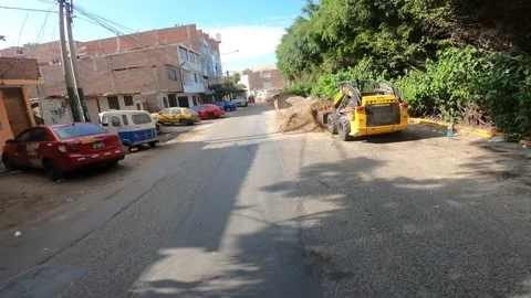 First person view running down a street under construction Stock-Footage 150315007