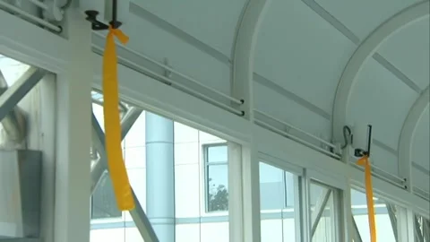 A first-person view of the side of the second floor corridor Stock Footage 253771321